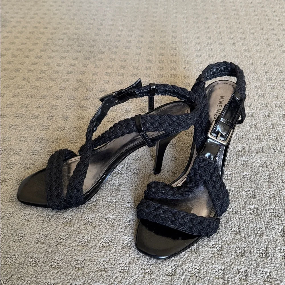 Nine West Black Braided Slingback Heels with Buckle